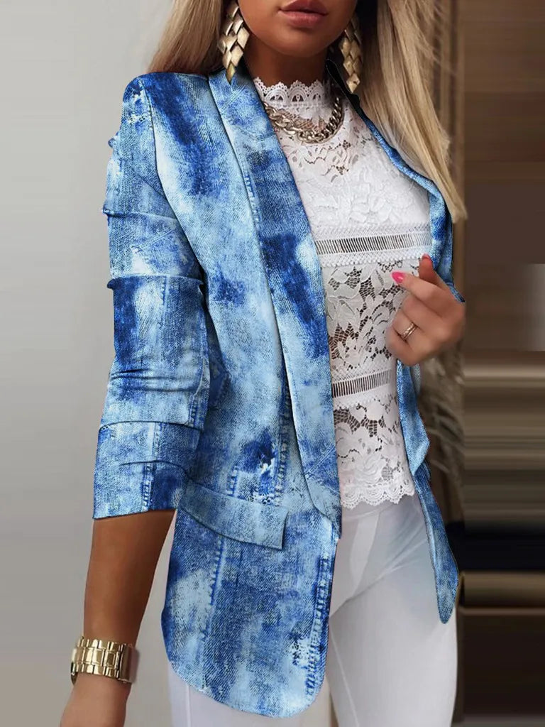 Trendy Women's Tie-Dye Blazer with Long Sleeves - Shawl Lapels Jacket