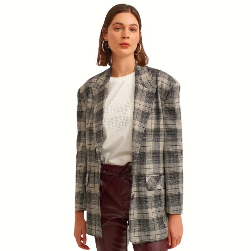 OXXO - Mixed Plaid detailed blazer jacket